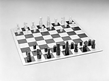 Chess set, Vilmos Huszar Dutch, Brushed and black oxidized aluminum, Dutch (Amsterdam)