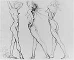 Three Nudes, Salvador Dalí  Spanish, Brush and black ink on pink paper