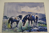 Horses in the Rain (recto); Landscape (verso), Robert Noel Blair (American, 1912–2003), Watercolor on paper