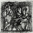 Three Women in a Café, Jules Pascin  American, born Bulgaria, Pen and black ink on red-brown paper