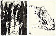 Untitled, Georg Baselitz  German, Brush and black ink and watercolor on two sheets of paper (diptych)