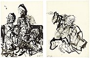 Untitled, Georg Baselitz  German, Diptych; black ink and ink wash on paper