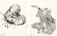 Untitled, Georg Baselitz  German, Brush and black ink on two sheets of paper (diptych)