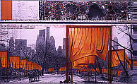 The Gates, Project for Central Park, New York City, Christo  American, born Bulgaria, Drawing in two parts: graphite, charcoal, pastel, wax crayon, enamel, hand drawn technical data, photograph, fabric, and tape on paper