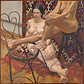 Two Models with Bent Wire Chair and Kilim Rug, Philip Pearlstein  American, Oil on canvas