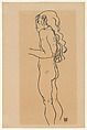 Standing Nude Girl, Facing Left, Egon Schiele Austrian, Charcoal on paper