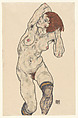 Nude in Black Stockings, Egon Schiele Austrian, Opaque watercolor, watercolor, and charcoal on paper
