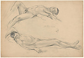 Two Studies of a Reclining Man, Wilhelm Lehmbruck (German, Duisburg 1881–1919 Berlin), Graphite on paper