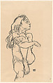 Seated Nude Girl Clasping Her Left Knee, Egon Schiele Austrian, Charcoal on paper