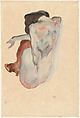 Crouching Nude in Shoes and Black Stockings, Back View, Egon Schiele Austrian, Watercolor, graphite, and opaque watercolor on paper