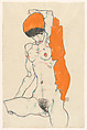 Standing Nude with Orange Drapery (recto): Study of Nude with Arms Raised (verso), Egon Schiele (Austrian, Tulln 1890–1918 Vienna), Watercolor, gouache and graphite on paper