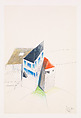 Second Design Concept After Visiting Site, September, 1986: Perspective, Daniel Wolf Residence, Ridgway, Colorado, Ettore Sottsass Italian, born Austria, Graphite, colored pencil, and wax crayon on paper
