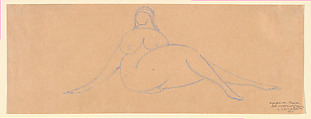 Seated Woman, Gaston Lachaise  American, Light blue crayon on paper