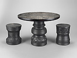 Imbizo Table, Chuma Maweni (South African, born 1976), Carved glazed ceramic, carved and ebonized Kiaat wood