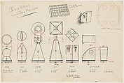 Design for Chess Pieces, Man Ray  American, Pen and black and red ink and graphite on paper