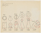Design for Chess Pieces, Man Ray  American, Pen and red and black ink with traces of graphite on paper
