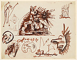Pages from a Sketchbook, Jackson Pollock American, Brush and brown ink and colored pencil on paper
