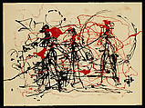 Untitled, Jackson Pollock  American, Dripped black ink and red enamel paint on paper