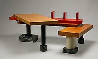 "I Designed It For Pitagora" Desk, Ettore Sottsass Italian, born Austria, Brier-wood and pear-wood veneers, marble, painted wood