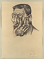 Male Portrait, Hanna Nagel  German, Lithographic crayon and watercolor on paper mounted on board