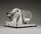 "Streamliner" Meat slicer, Egmont Hegel Arens (American, Cleveland, Ohio 1887–1966 New York), Aluminum, steel, plastic (styrene plastic with dimethyl phthalate), paper and organic rests