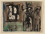 Study for "The Secret", Wifredo Lam  Cuban, Pen and ink and watercolor with graphite on paper