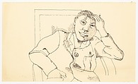 Seated Man Smoking, Lucian Freud  British, born Germany, Pen and black ink on paper