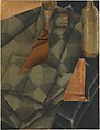 Book and Glass, Juan Gris (Spanish, Madrid 1887–1927 Boulogne-sur-Seine), Collage of cut printed and painted papers, blue paper and tracing paper, with black and blue-green crayon, charcoal and and black oil paint on canvas, mounted to a honeycomb panel