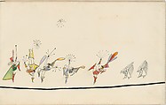The Parade, Saul Steinberg (American (born Romania), Râmincul-Sarat 1914–1999 New York), Pen and black ink, watercolor, wax crayon, and gold paper on paper