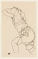 Reclining Model in Chemise and Stockings, Egon Schiele Austrian, Charcoal on paper