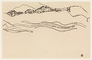 Landscape with Houses, Egon Schiele Austrian, Black chalk on paper