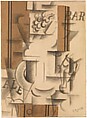 Fruit Dish and Glass, Georges Braque (French, Argenteuil 1882–1963 Paris), Charcoal and cut-and-pasted printed wallpaper with gouache on white laid paper; subsequently mounted on paperboard