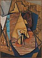 The Man at the Café, Juan Gris (Spanish, Madrid 1887–1927 Boulogne-sur-Seine), Oil and newsprint collage on canvas