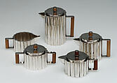 Coffee pot with lid, Ilonka Karasz  American, Electroplated nickel silver, walnut