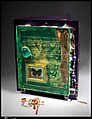"Homage to Cy Twombly and Joseph Cornell" Brooch in book, William Harper (American, born Bucyrus, Ohio, 1944), Brooch: 14K gold, 18K gold, 24K gold, gold cloisonné enamel on gold and silver, sterling silver, tourmaline, coral, agate, Mexican opal, and pearl
Book: Leather and mixed media