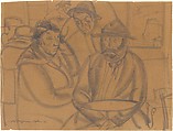 The Café, Boris Grigoriev  Russian, Graphite on brown paper
