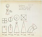 Design for Chess Pieces, Man Ray  American, Pen and black and red ink, graphite, and red color pencil on paper