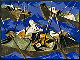 We crossed the River at McKonkey's Ferry 9 miles above Trenton ... the night was excessively severe ... which the men bore without the least murmur...-Tench Tilghman, 27 December 1776/Struggle Series - No. 10: Washington Crossing the Delaware, Jacob Lawrence  American, Egg tempera on hardboard