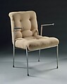Armchair, Donald Deskey  American, Chrome-plated metal, linen