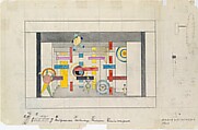 Set design for Abstract Revue of Moving Surfaces (Mechanical Theater), Andor Weininger American, born Hungary, Graphite, watercolor, and pen and black ink with traces of red crayon on paper