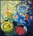 Raspberries and Goldfish, Janet Fish  American, Oil on linen with acrylic gesso ground