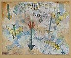 Birds Swooping Down and Arrows, Paul Klee German, born Switzerland, Watercolor and transferred printing ink and gesso on paper, mounted on paperboard