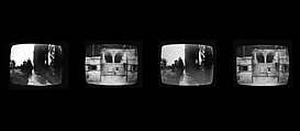 Dachau 1974, Beryl Korot (American, born New York 1945), Four-channel video installation, transferred from video tape, black-and-white, sound, 24 min. with printed pictogram