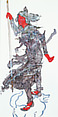 Shitennō (Jikokuten, Zochoten, Tamonten, Komokuten), Akira Yamaguchi (Japanese, born Tokyo, 1969), Oil, watercolor, and ink on canvas, mounted on wood panel; installed on standing wooden frames