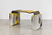 “ANAESTHESIA I” desk, Samuel Ross British, Glass fiber reinforced concrete, aluminum, stainless steel, OSB (Oriented Strand Board, engineered wood), Abidjan clay, turmeric, acrylic, acrylic lacquer, polyurethane