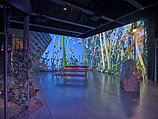 Neighbors Without Fences, Pipilotti Rist (Swiss, born Rheintal 1962), Eight-channel digital video installation, color, sound, durations variable; wood, paint, limestone, props