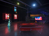 Neighbors Without Fences, Pipilotti Rist (Swiss, born Rheintal 1962), Eight-channel digital video installation, color, sound, durations variable; wood, paint, limestone, props
