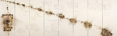 Bigfoot’s Footprints: Project for Extraterrestrials No. 6, Cai Guo-Qiang  Chinese, Eight-panel folding screen; gunpowder and ink on paper