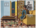 Mother and Child, Njideka Akunyili Crosby  Nigerian, Acrylic, transfer printing, colored pencil, cut and pasted paper, and printed fabric on paper
