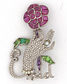 Brooch, Cartier French, Platinum, diamond, amethyst, almandine, pearl, ruby